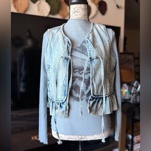 Denim Ruffle Vest with Tie Detail